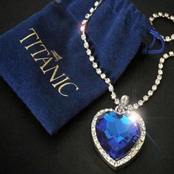 Titanic Blue Cubic Zirconia Gemstone Heart Necklace - Picture 1 of 10